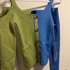 Lumiere Two-Tone Green and Blue Cardigan